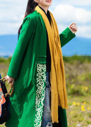 New plus size warm winter coat embroidery outwear green winter overcoat - SooLinen
