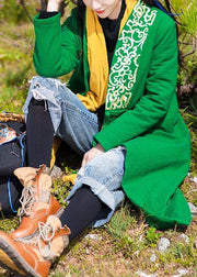 New plus size warm winter coat embroidery outwear green winter overcoat - SooLinen