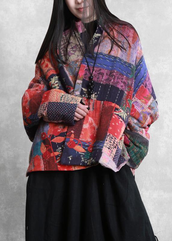 New plus size warm winter coat floral v neck pockets Parkas for women - SooLinen