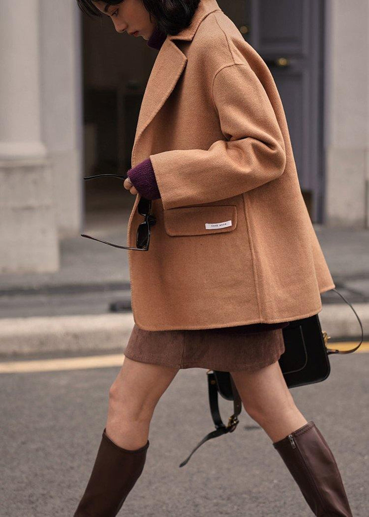 New plus size winter coat women coats khaki Notched back side open Woolen Coats - SooLinen