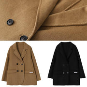 New plus size winter coat women coats khaki Notched back side open Woolen Coats - SooLinen