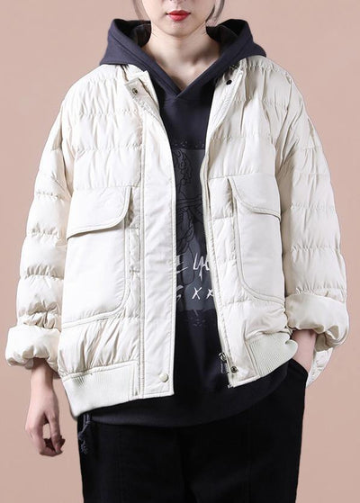 New plus size winter jacket coats beige Large pockets down jacket woman - SooLinen