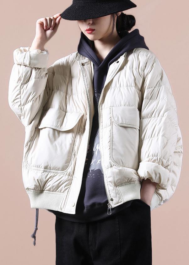 New plus size winter jacket coats beige Large pockets down jacket woman - SooLinen