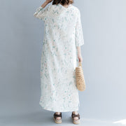 New print linen dresses oversized traveling dress casual Three Quarter sleeve v neck baggy dresses