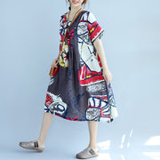 New prints Midi-length cotton dress casual cotton clothing Fine short sleeve o neck cotton dress