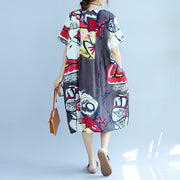 New prints Midi-length cotton dress casual cotton clothing Fine short sleeve o neck cotton dress