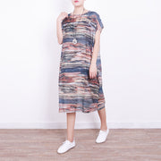 New prints natural blended dress plus size clothing o neck blended maxi dress boutique short sleeve blended caftans
