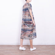 New prints natural blended dress plus size clothing o neck blended maxi dress boutique short sleeve blended caftans
