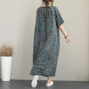 New prints silk linen caftans plus size o neck gown women short sleeve kaftans