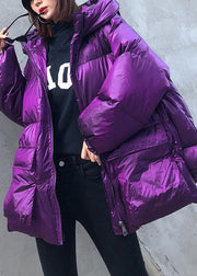 New purple Parkas for women plus size winter hooded pockets outwear - SooLinen