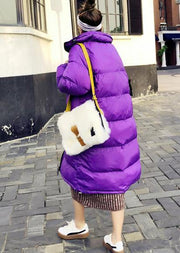 New purple down coat winter trendy plus size snow jackets stand collar Cinched Elegant Jackets - SooLinen