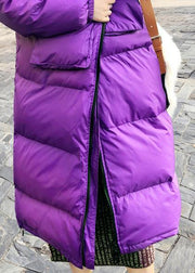 New purple down coat winter trendy plus size snow jackets stand collar Cinched Elegant Jackets - SooLinen