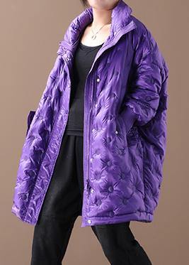 New purple duck down coat plus size down jacket winter coats stand collar zippered - SooLinen
