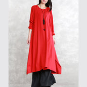 New red fall dress trendy plus size O neck asymmetrical design traveling clothing fine long sleeve side open maxi dresses