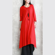 New red fall dress trendy plus size O neck asymmetrical design traveling clothing fine long sleeve side open maxi dresses