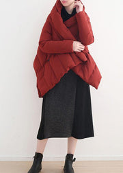 New red goose Down coat oversize stand collar snow jackets Dark buckle fine winter outwear - SooLinen