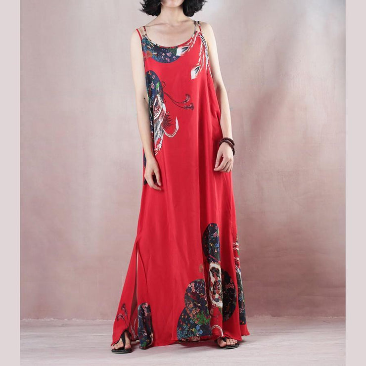 Neues rotes Urlaubskleid mit O-Ausschnitt, ärmelloses Kleid und Maxikleid mit Seidenröcken