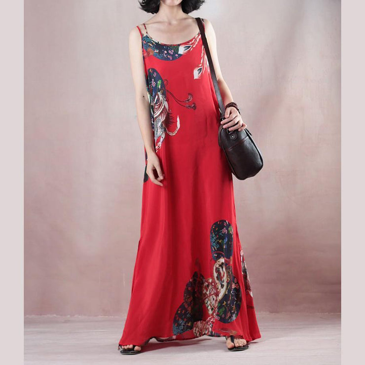 Neues rotes Urlaubskleid mit O-Ausschnitt, ärmelloses Kleid und Maxikleid mit Seidenröcken