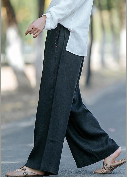 New style literature and art black casual pants Elastic Waist Wide Leg Pants - SooLinen