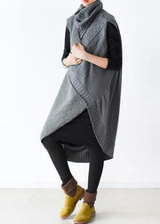 New style loose literary thick knitted stitching woolen gray dress outer two-piece suit - SooLinen