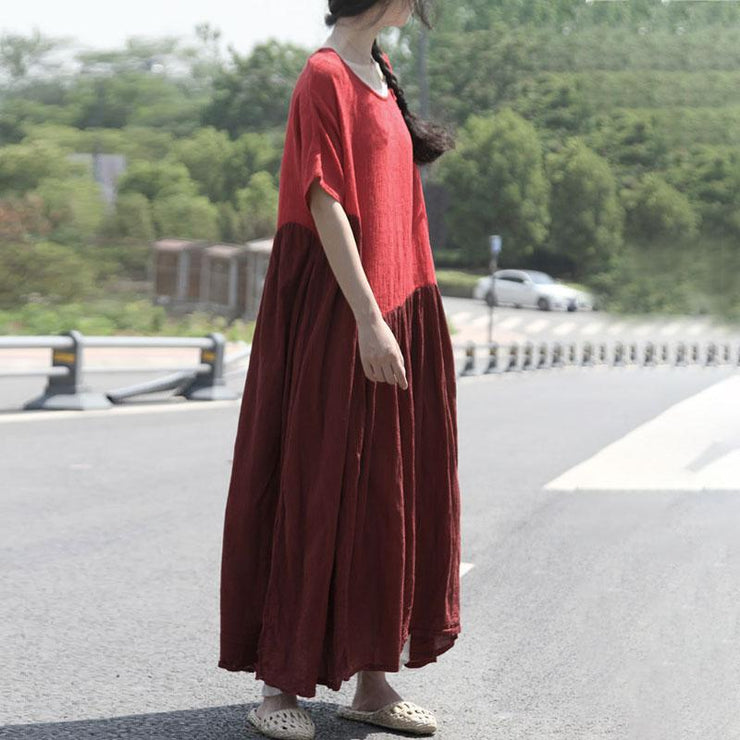 New traveling dress casual Retro Asymmetry Splicing Jacquard Short Sleeve Dress