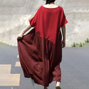 Neues Reisekleid Casual Retro Asymmetry Splicing Jacquard Short Sleeve Dress