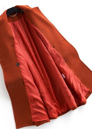New trendy plus size Coats double breast coat red Notched woolen overcoat - SooLinen