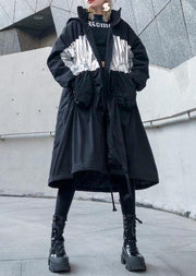New trendy plus size Coats outwear black hooded drawstring winter parkas - SooLinen