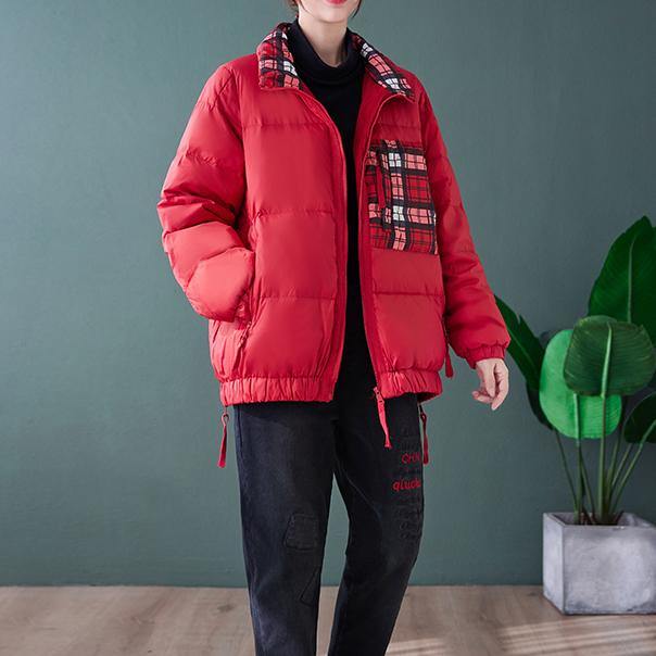 New trendy plus size down jacket Winter overcoat red stand collar patchwork goose Down coat - SooLinen