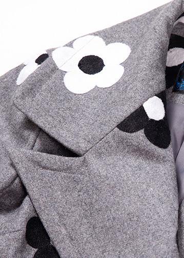 New trendy plus size long coats back open  jacket gray floral double breast Woolen Coats Women - SooLinen