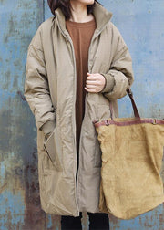 New trendy plus size snow jackets stand collar outwear khaki zippered warm winter coat - SooLinen