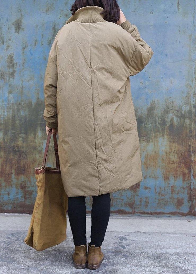 New trendy plus size snow jackets stand collar outwear khaki zippered warm winter coat - SooLinen