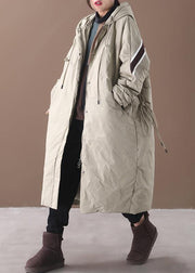 New trendy plus size winter jacket black hooded zippered goose Down coat - SooLinen