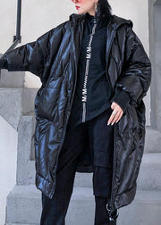 New trendy plus size winter jacket loose hooded winter coats black thick pockets coat - SooLinen