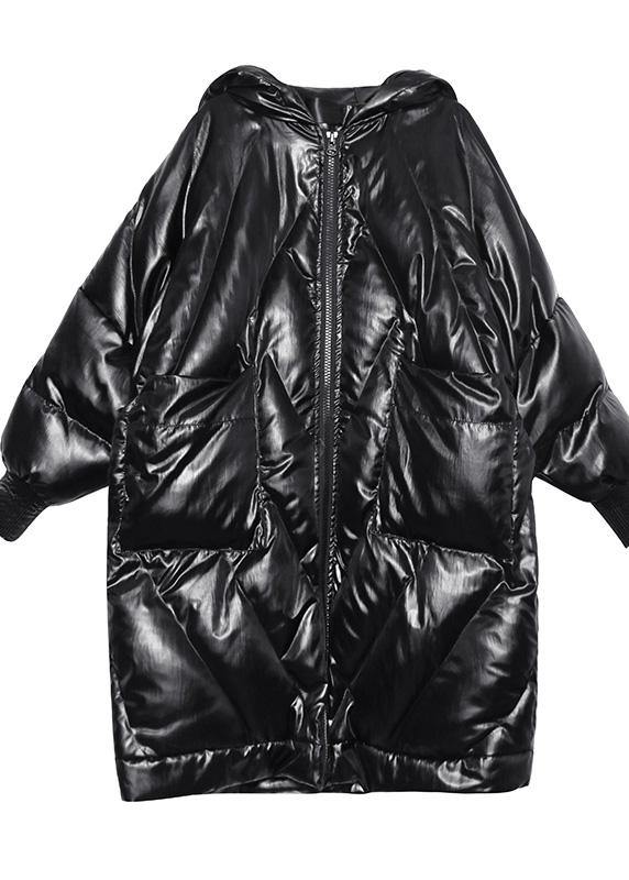 New trendy plus size winter jacket loose hooded winter coats black thick pockets coat - SooLinen