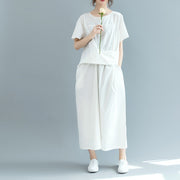 Neues weißes Maxikleid aus Baumwolle Locker sitzender O-Ausschnitt Cinched Reisekleidung 2018 Kurzarm-Baggy-Kleider