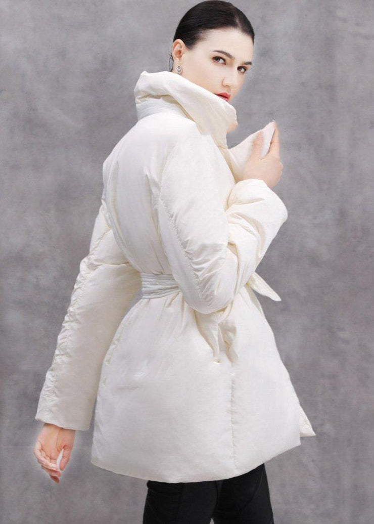 New white duck down coat plussize tie waist winter jacket thick Luxury coats - SooLinen