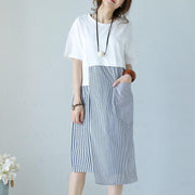 New white long linen dress plus size clothing patchwork linen maxi dress women asymmetric hem kaftans