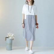 New white long linen dress plus size clothing patchwork linen maxi dress women asymmetric hem kaftans