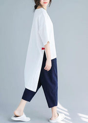 New women's solid color five-point sleeves white shirt casual harem pants two-piece - SooLinen