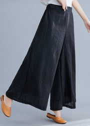New women's trousers retro literary cotton and linen casual black trousers - SooLinen