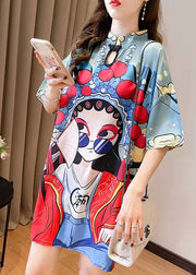 2021 New Summer Peking Opera Face Design And Slim Slim Dress