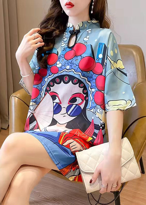 2021 New Summer Peking Opera Face Design And Slim Slim Dress