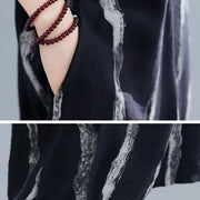 Neues schwarzes Baumwoll-Kniekleid Locker sitzende Freizeitkleidung Frauen Kurzarm Baggy Kleider drucken O-Ausschnitt Baumwollkleider