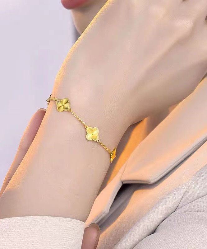 Novelty 24K Gold Four Leaf Clover Chain Bracelet