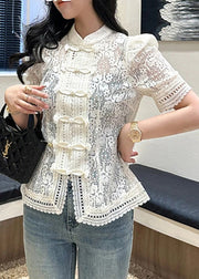 Novelty Beige Hollow Out Lace Top Summer