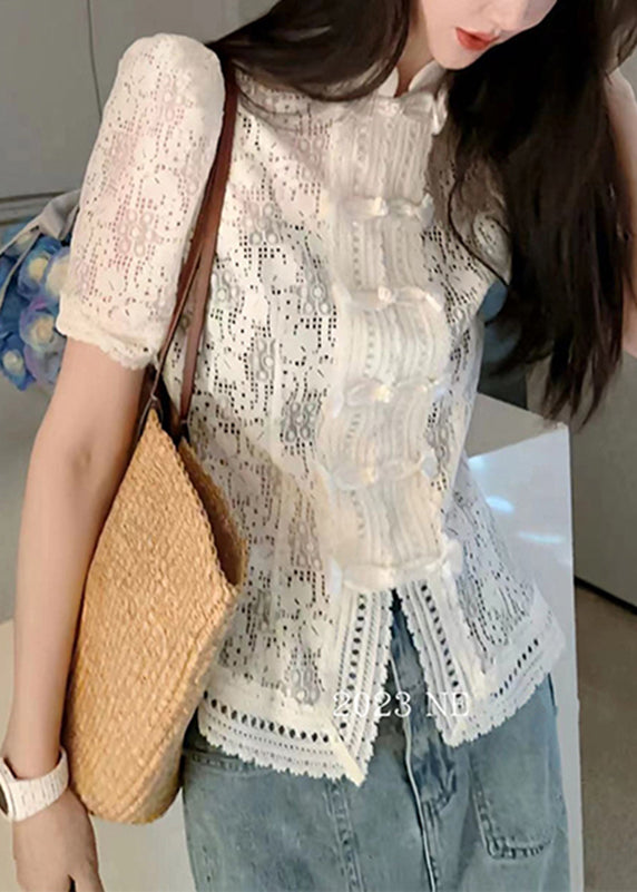 Novelty Beige Hollow Out Lace Top Summer