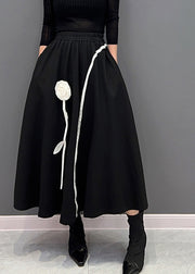 Novelty Black Floral Thick Elastic Waist Skirts Winter