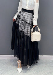 Novelty Black Plaid Patchwork Chiffon Maxi Skirts