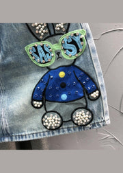 Novelty Blue Embroidered Nail Bead Patchwork Denim Skirt Summer